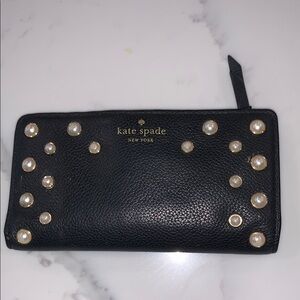 Kate Spade Black Wallet with Pearl Accents